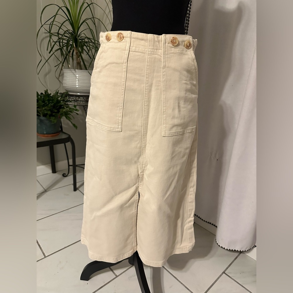 Pilcro The Kit Denim Skirt Cream High-Waisted Button Skirt
